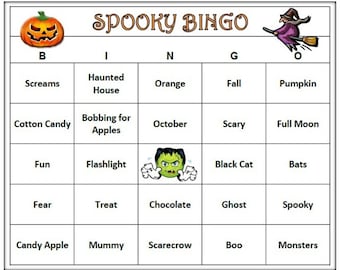Spooky Halloween Bingo Game 60 Cards Halloween Bingo Words - Etsy