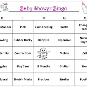 Bingospel babyshower: vier de speciale aanstaande moeder! Roze, blauw, groen of geel. Inclusief 30 gepersonaliseerde bingokaarten die naar je worden verzonden.