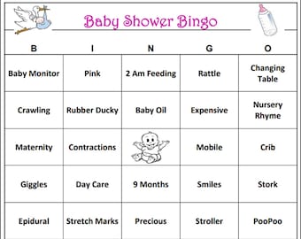 Bingospel babyshower: vier de speciale aanstaande moeder! Roze, blauw, groen of geel. Inclusief 30 gepersonaliseerde bingokaarten die naar je worden verzonden.