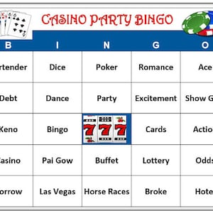 Casino Party Bingo-Las Vegas Birthday Game, molto divertente! Scarica, stampa e gioca! 60 cartelle bingo