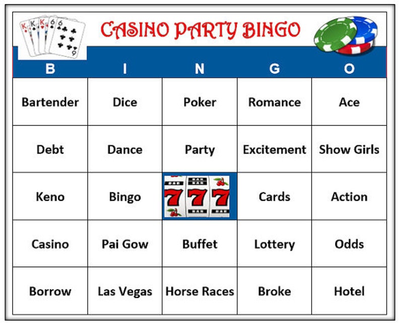 Casino Party Bingo Game 30 Cards Casino, Las Vegas Theme Bingo Words