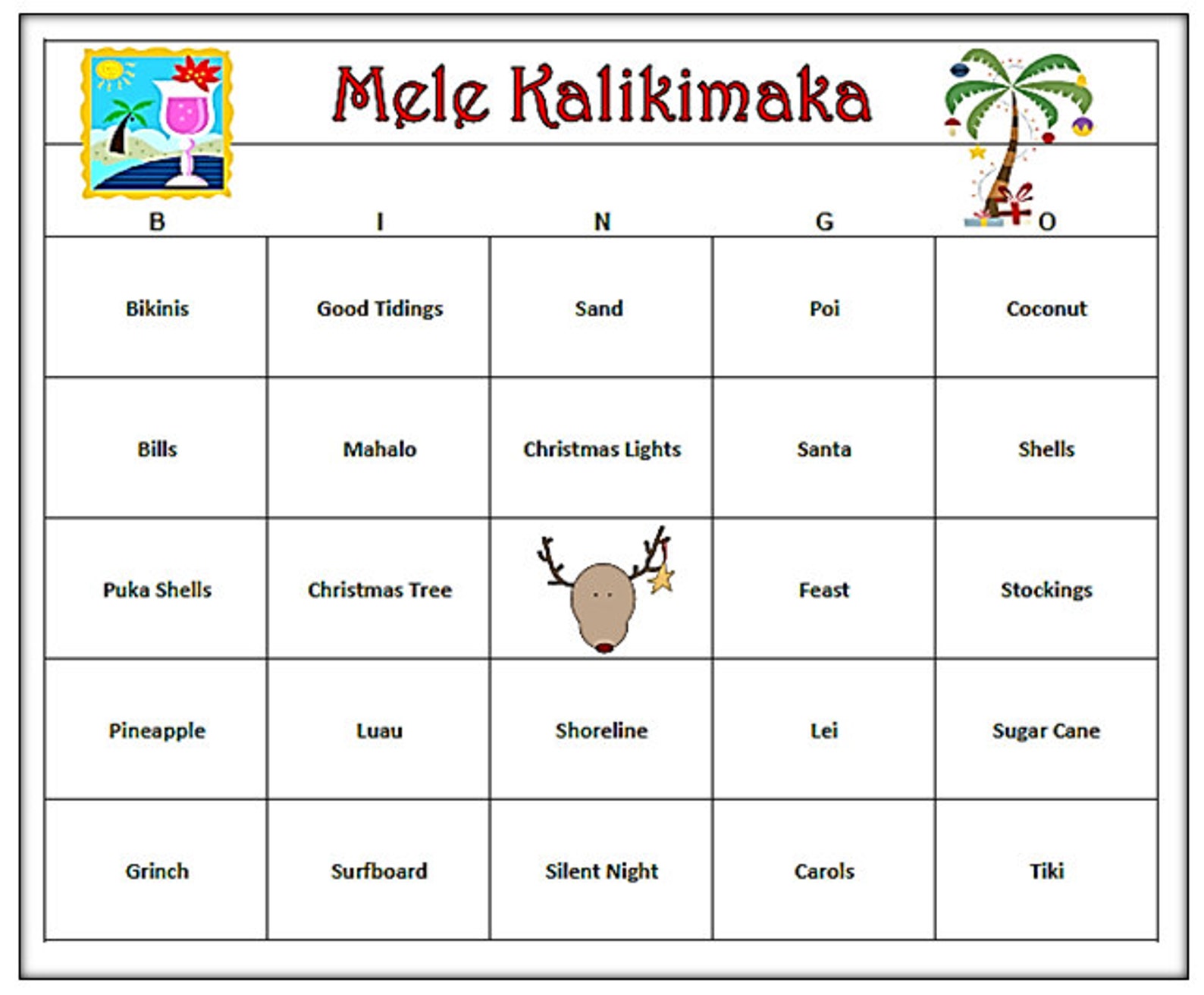Mele Kalikimaka Bingo Game 30 Cards Celebrate Christmas Etsy