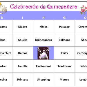 Quinceañera Bingo- Comemore um Adolescente Especial, Jogo Muito Divertido! Baixe, Imprima e Jogue! 60 Cartões