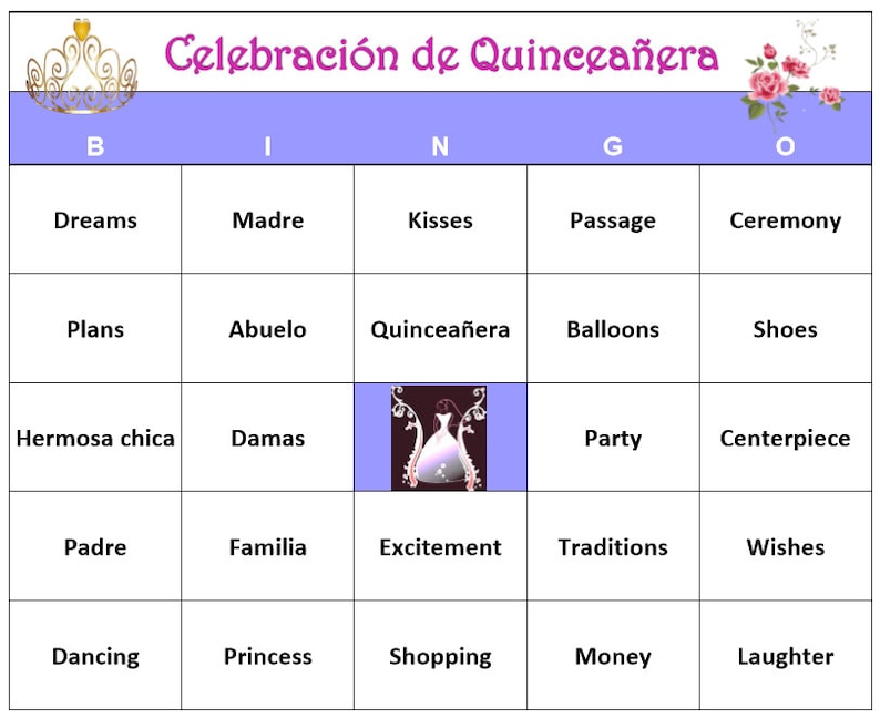 Quinceañera Bingo Game 60 Cards Quinceañera Party Theme Etsy