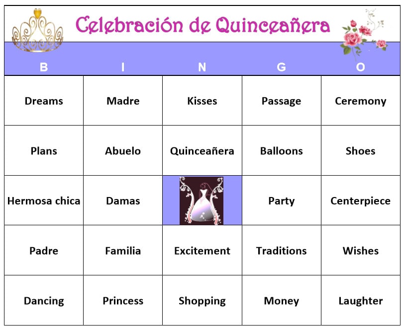 Quinceañera Bingo Game 120 Cards Quinceañera Party Theme Bingo Words