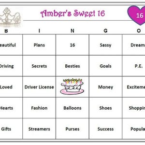 Bingospel Sweet 16th Birthday – Leuke verjaardagsfeestactiviteit voor tieners. Vier het in stijl! 30 bingokaarten naar jou gemaild.