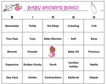 African American Baby Shower Bingo Game (30 Cards) Pink or Blue-Very Fun and Easy to Play! Cute Baby Words! Print and Play!