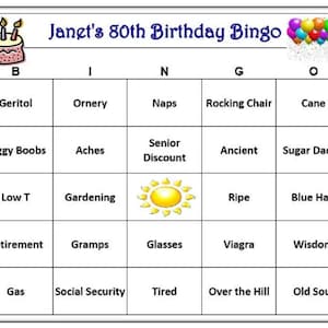 Grappige bingo 80e verjaardag: vier het ouder worden door te lachen, titel personaliseren, 30 unieke kaarten per post verzonden
