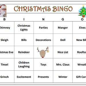 Kerstfeest bingo-vakantiespel is leuk voor alle leeftijden! Inclusief 30 bingokaarten die naar je worden verzonden.