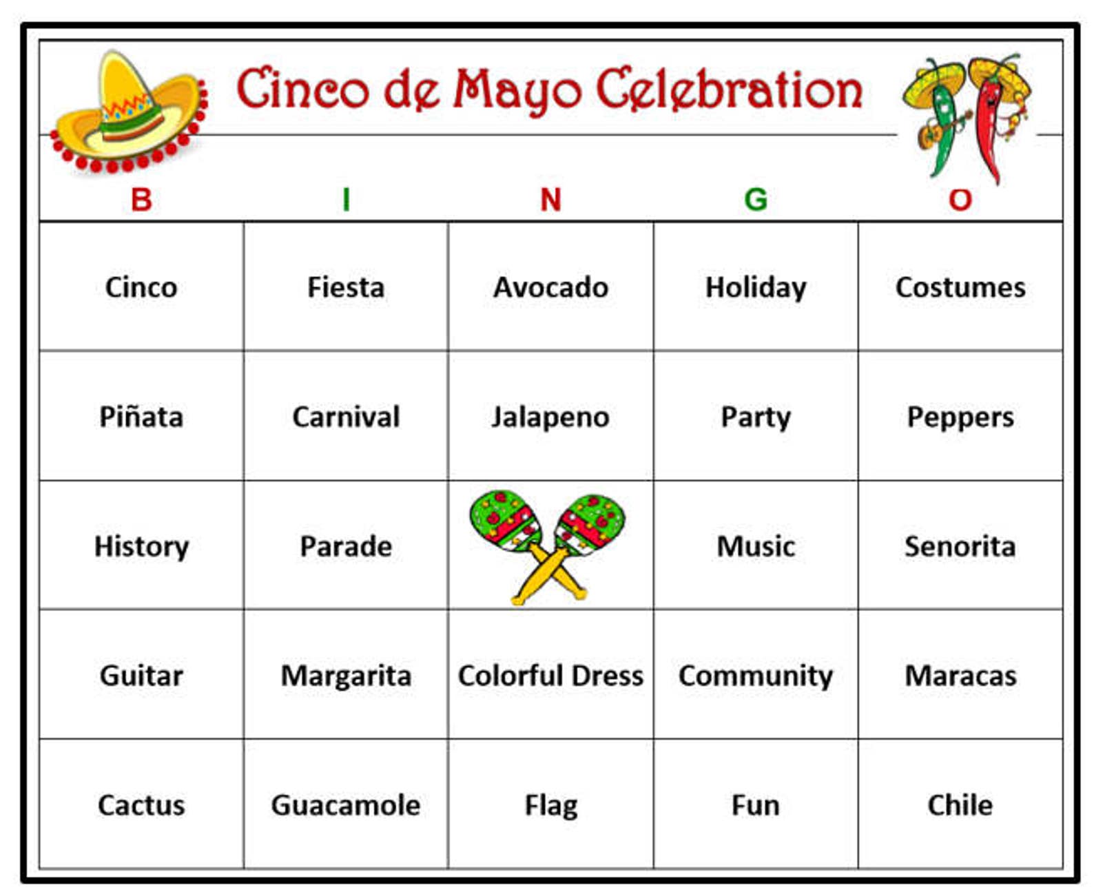 Cinco de Mayo Party Bingo Game 60 Cards Mexican Party Bingo Etsy