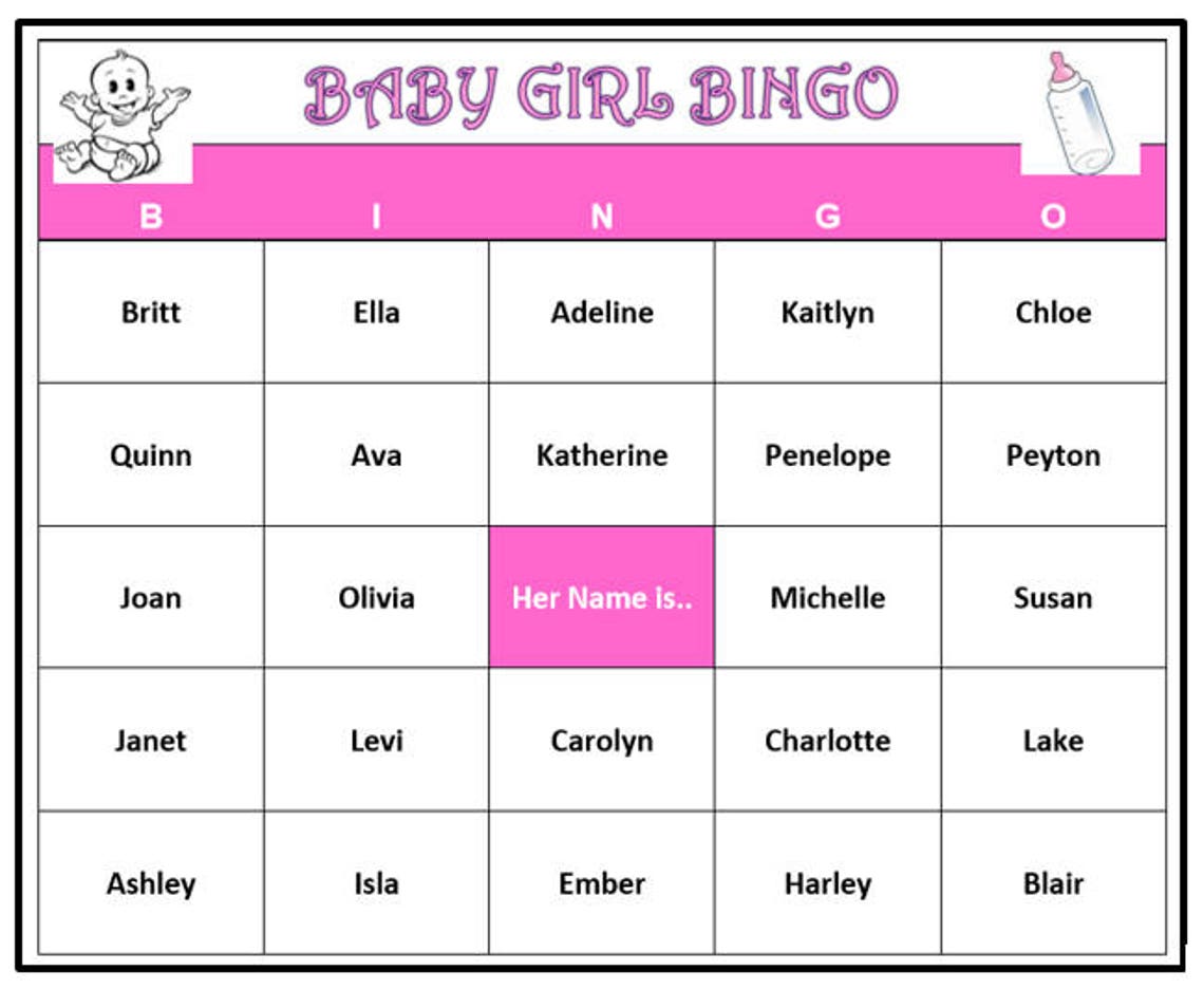 Baby Girl Names Bingo Game 60 Cards Fun for Baby Name Reveal Party