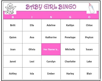 Baby Girl Names Bingo Game (30 Cards)  Fun for Baby Name Reveal Party, Baby Gender Reveal Party or Baby Shower ! You Print and Play!