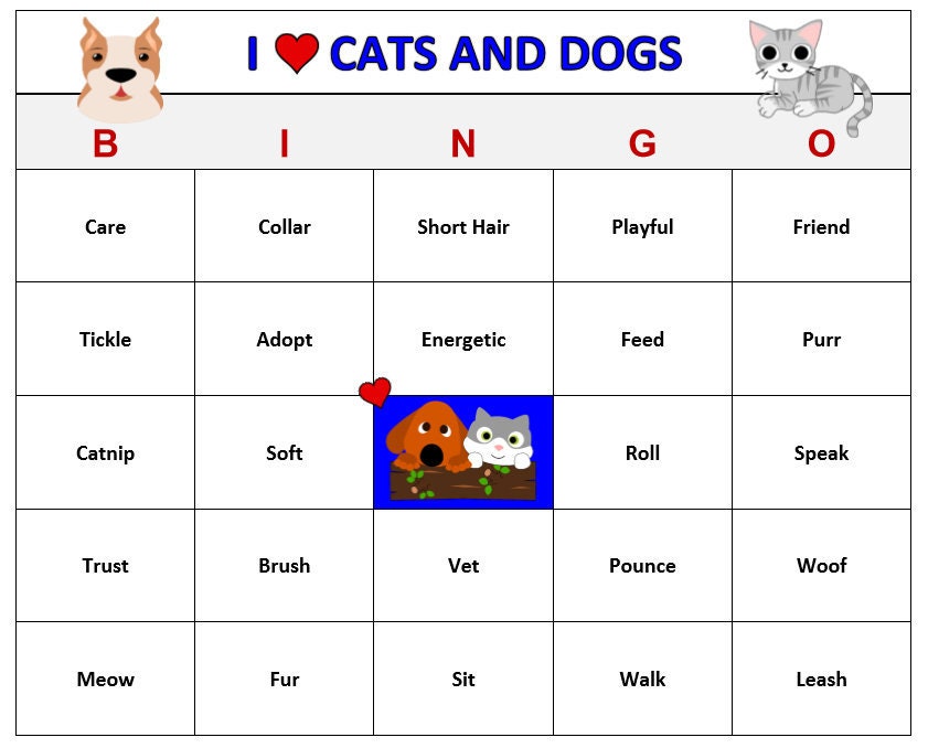Cats and Dogs Bingo Game 60 Cards Cat and Dog Theme Bingo - Etsy Australia Cats and Dogs Bingo Game 60 Cards Cat and Dog Theme Bingo - Etsy Australia