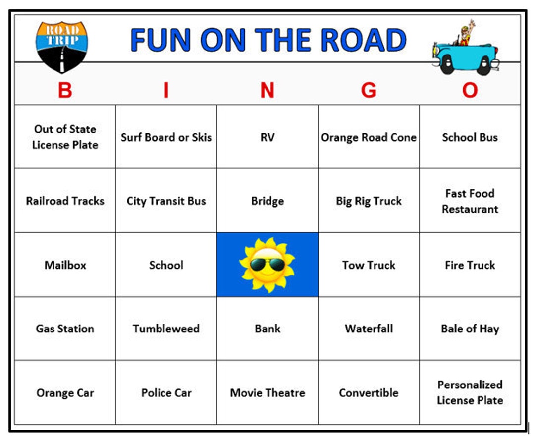 Travel Bingo Game 60 Cards Fun for Kids on a Road Trip, Youth Group