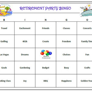 Jeu de bingo pour la retraite - Une façon amusante de célébrer la retraite ! 60 cartes imprimables incluses, à télécharger, à imprimer et à lire