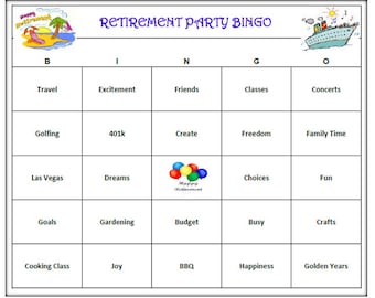 Retirement Party Bingo Game - A Fun Way to Celebrate Retirement! 60 Printable Cards Included, Download, Print and Play