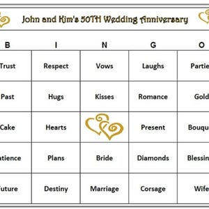 Bingospel 50-jarig jubileumfeest - Vier liefde en huwelijk, gouden jubileumplezier! Gepersonaliseerde titel, 30 kaarten verzonden