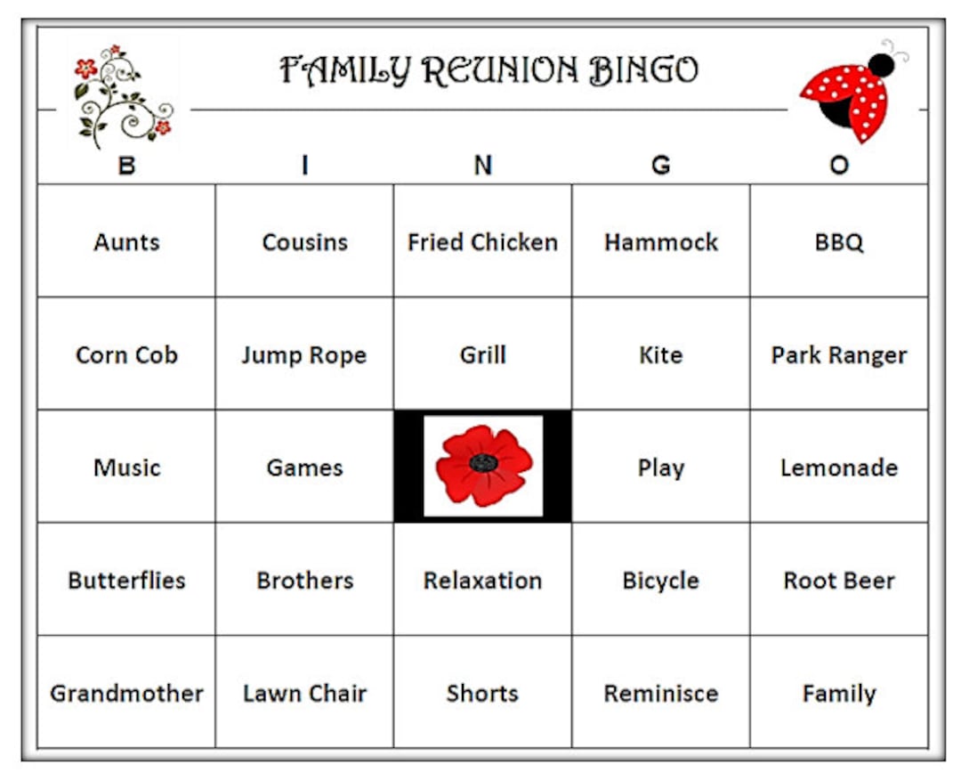 Family Reunion Bingo Game-family Fun for Picnic or Cookout. Download, Print and Play, Includes 60 Cards. - Etsy family-reunion-bingo-game-family-fun-for-picnic-or-cookout-download-print-and-play-includes-60-cards-etsy