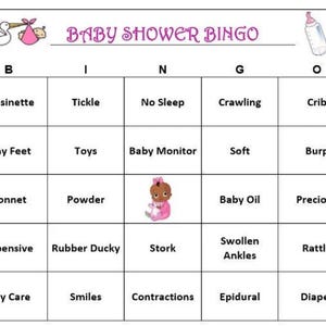 Bingospel babyshower: vier de speciale aanstaande moeder! African American Baby bevat 30 bingokaarten, gedrukt en verzonden.