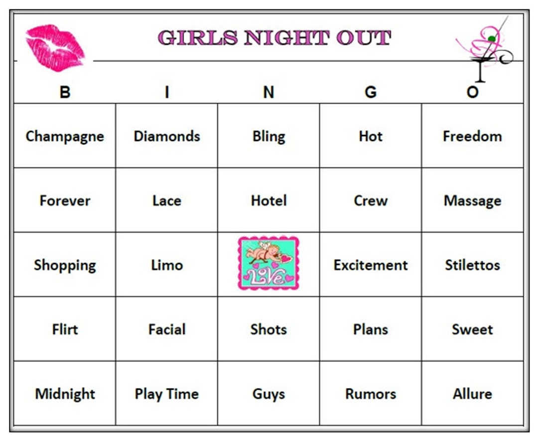 Girls Night Out Party Bingo Game 30 Cards Celebrate Girl Time With a