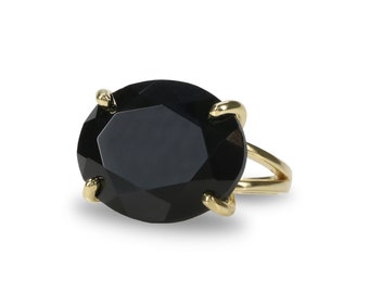 Black Onyx Ring · Prong Setting Ring · Gold Cocktail Ring · Black Ring · Gemstone Ring · Wide Ring · Oval Cocktail Ring · Handmade Ring