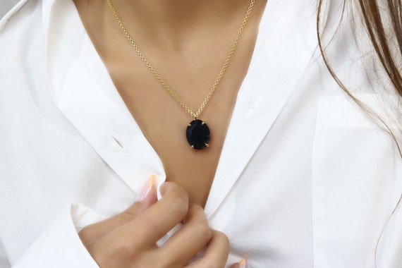 Black Onyx Pendant Onyx Necklace Gold Necklace Prong Necklace