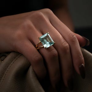 Topaz Ring · Blue Topaz Cocktail Ring · Square Ring · Gemstone Ring · Semiprecious Ring · Natural Stone Ring