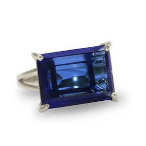 Silver Sapphire Ring · Rectangle Sapphire Ring · Emerald Cut Sapphire Ring · September Birthstone Ring · Mom Sapphire Ring