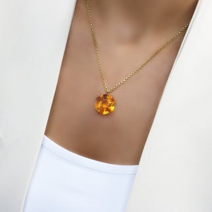 Hexagon Citrine Necklace · Citrine Pendant Necklace · Rough Cut Citrine Gemstone Necklace · Gold Filled Citrine Necklace