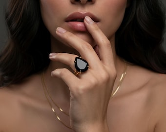 Black Onyx Ring · Gemstone Ring · Pear Ring · Drop Ring · Simple Stone ring · Cocktail Ring · Gold ring · 14k Gold Filled Ring