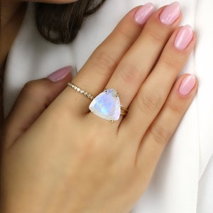 Big Statement Moonstone Ring · Gold 14 Karat Rainbow Moonstone Ring · 18k Gold Statement Ring · June Birthstone Ring Moonstone