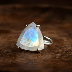Statement Moonstone Ring · Trillion Cut Sterling Silver Triangular Jewelry