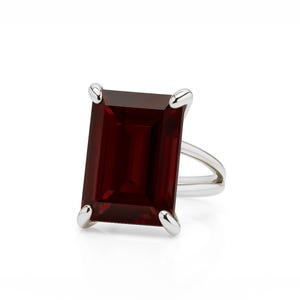 Sterling Silver Garnet Ring · Emerald Cut Garnet Ring ·  January Birthstone Ring · 925 Garnet Ring · Gifts For Her · Statement Ring