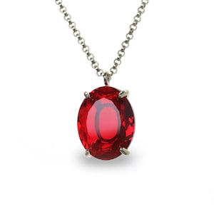July Birthstone Ruby Necklace · Oval Cut Sterling Silver Pendant Necklace · Large Ruby Pendant · Vintage Necklace Ruby