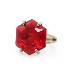 Designer Ruby Ring · Handmade Silver Ruby Ring · Hexagon Ruby Ring · Boho Ring · July Birthstone Jewelry Gift