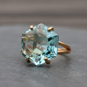 18k Rose Gold Ring · Hexagon Cut Topaz Ring · Rose Gold Vermeil Ring · November Birthstone Ring image 1