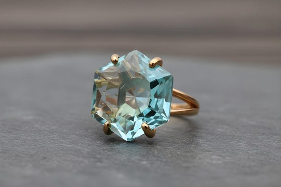 18k Rose Gold Ring · Hexagon Cut Topaz Ring · Rose Gold Vermeil Ring · November Birthstone Ring