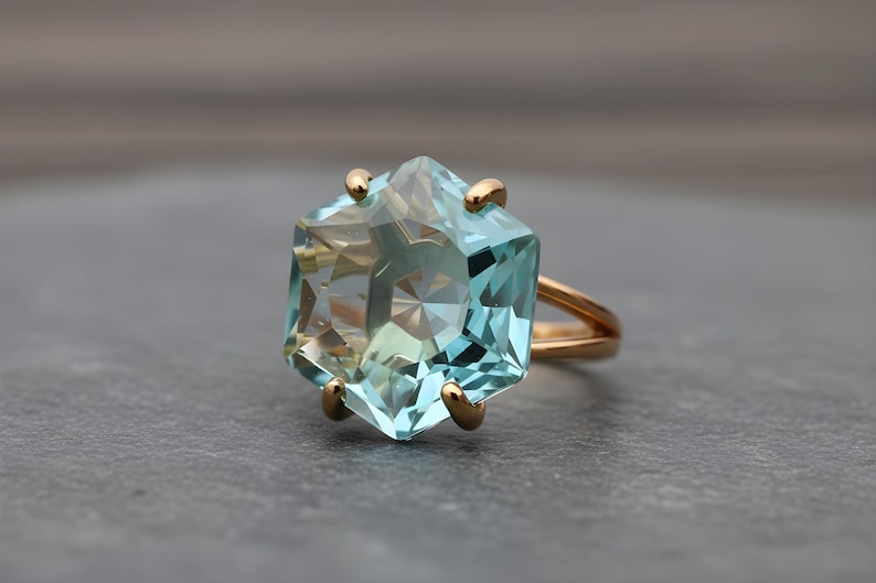 18k Rose Gold Ring · Hexagon Cut Topaz Ring · Rose Gold Vermeil Ring · November Birthstone Ring image 1
