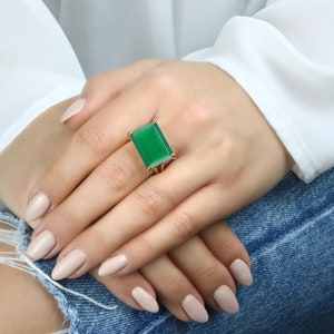 Green Onyx Ring · Emerald Onyx Ring · Gold Ring · Rectangle Ring · Handmade Ring · Gemstone Ring · Emerald Ring