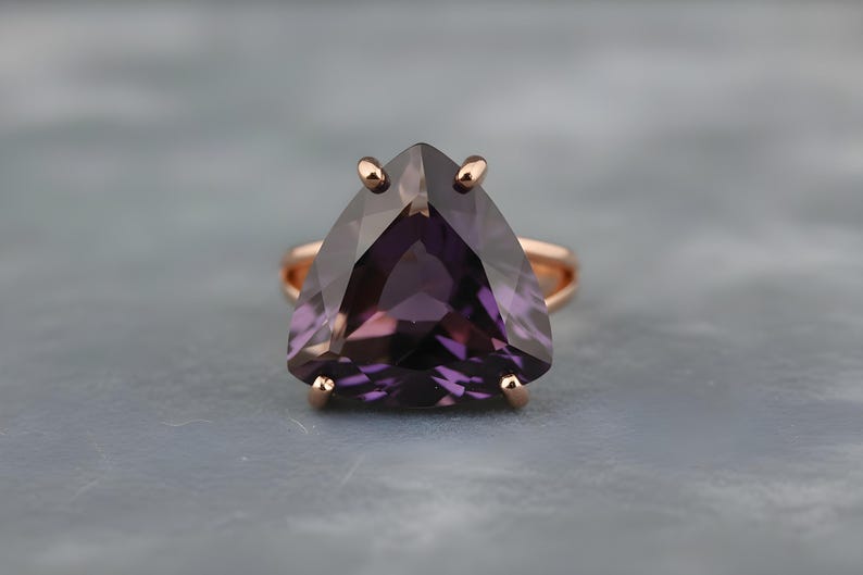 Trillion Amethyst Ring · Sterling Silver Ring · Purple Gemstone Ring · 925 Silver Stone Ring · February Birthstone Ring image 9