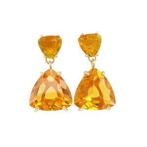 November Birthstone Earrings · Gold Vermeil Citrine Earrings · Bridal Earrings · Long Triangle Earrings · Earrings For Women Gold