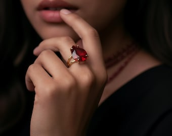 Pear Cut Ruby Ring · July Birthstone Ring · Teardrop Ruby Ring · 14k Statement Ring · Personalized Ring