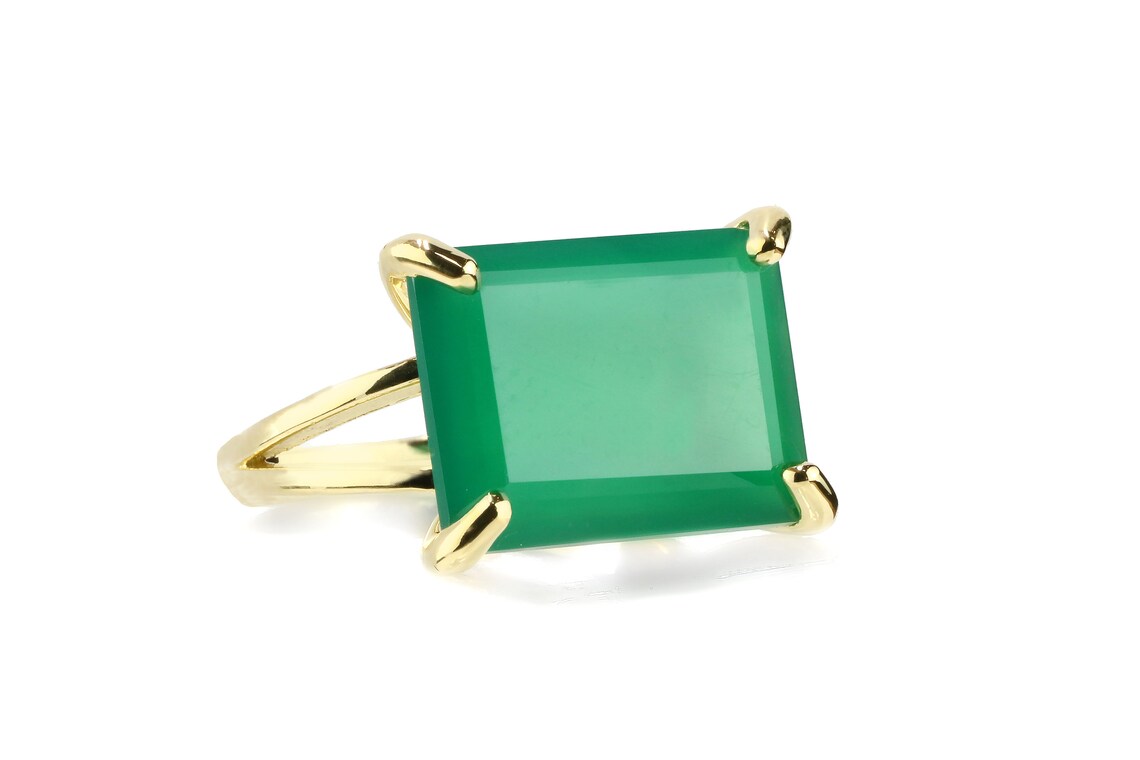 Green Onyx Ring Emerald Onyx Ring Gold Ring Rectangle Etsy