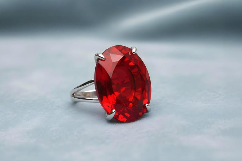 Vertical Oval Ruby Ring · Red Ruby Ring · Oval Cut Gemstone Ring · Engraved Ruby Ring image 6