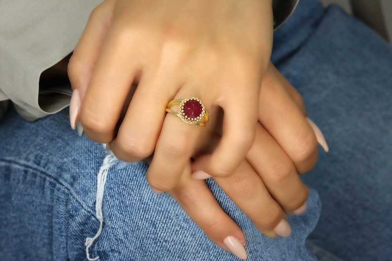 Delicate Jade Ring · Gold Ring · Gemstone Ring · Red Birthstone Ring · Vintage Ring · Bridal Ring · Precious Stone Ring · Gold Jade Jewelry 