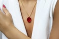 Ruby Necklace For Women · Handmade Oval Pendant · Long Ruby Pendant · July Birthstone Gift for Her · Gemstone Bridal Necklace