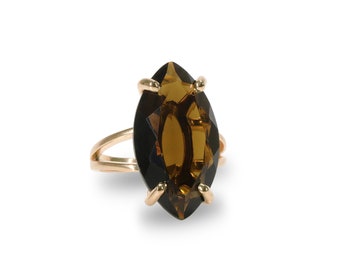 Rookkwartsring · Marquisering · Lange ring · Edelsteenring · Bruine ring · Roségouden ring · 14k massief gouden ring · Verlovingsring