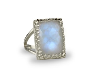 Sterling Silver Ring · Moonstone Ring · Bridal Ring · Rectangle Silver Ring · Precious Ring · Birthday Gift · Gifts For Mom