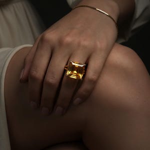 Silver Citrine Ring · Sterling Silver Ring · Gemstone Ring · Semiprecious Ring · Cocktail Ring · Square Ring · November Birthstone Ring image 4