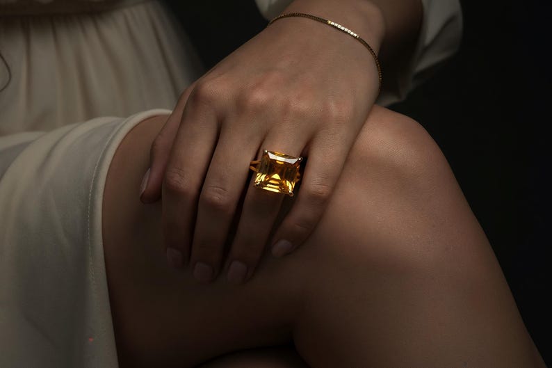 Silver Citrine Ring · Sterling Silver Ring · Gemstone Ring · Semiprecious Ring · Cocktail Ring · Square Ring · November Birthstone Ring image 4